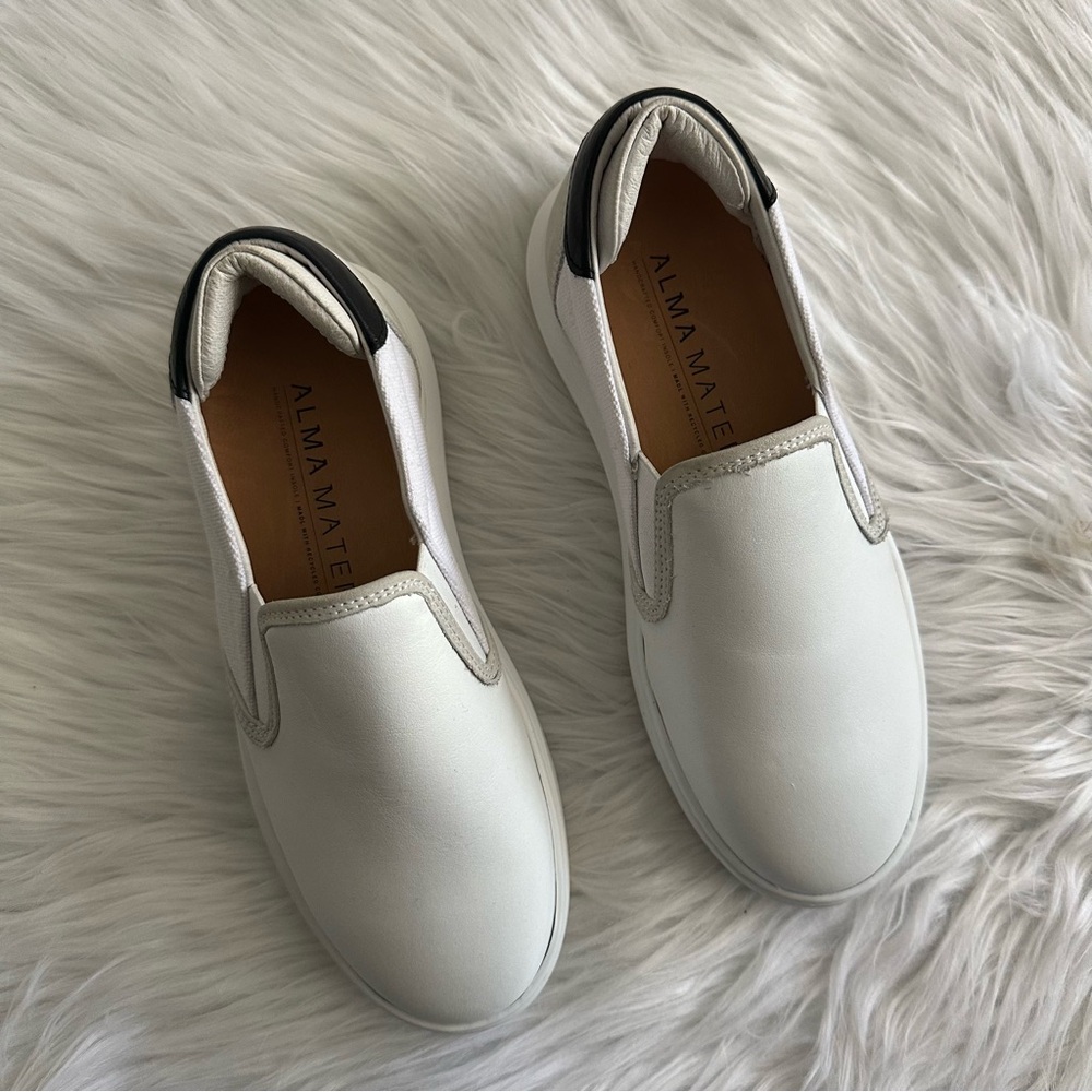 Alma Mater White Leather Slip-On Sneakers Women’s EU 36 US 5.5 Minimal Luxury